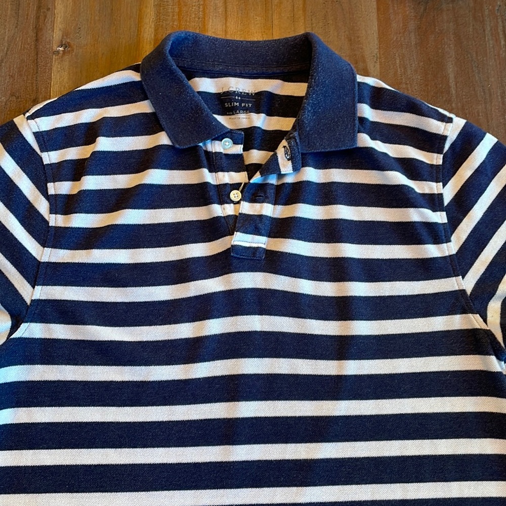 JCrew Striped Pique Polo.  Navy and White.